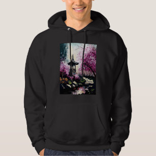 Veste À Capuche Jardin de cerisiers en fleurs avec étang de sanctu