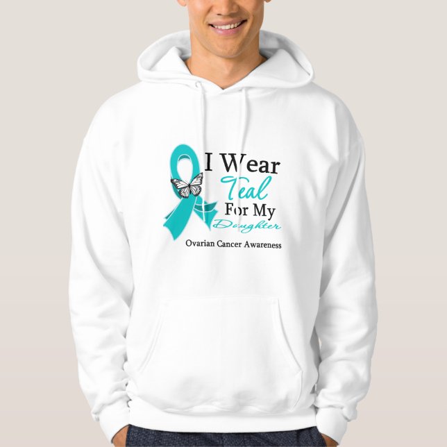 Veste À Capuche Je porte le Cancer ovarien de fille turquoise de (Devant)