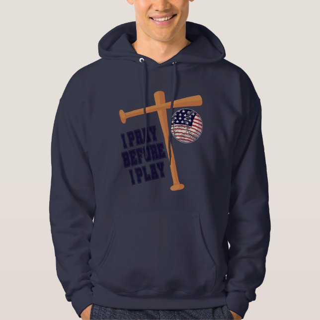 Veste À Capuche Je prie avant de jouer au baseball (Devant)