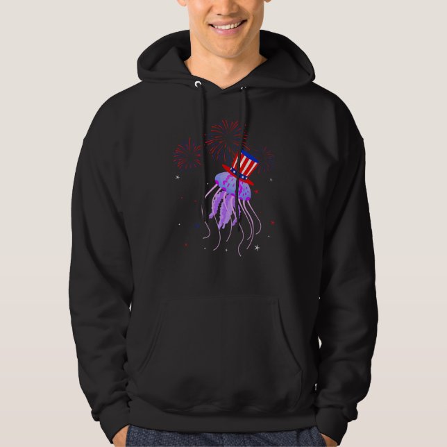 Veste À Capuche Jellyfish Graphiste Rouge Blanc Bleu Décor Feu d'a (Devant)
