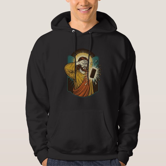 Veste À Capuche Jésus aveuglant la luminosité maximale du téléphon (Devant)