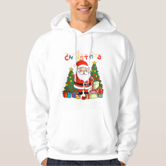 Veste À Capuche Joli Père Noël avec des arbres de Noël et des cade