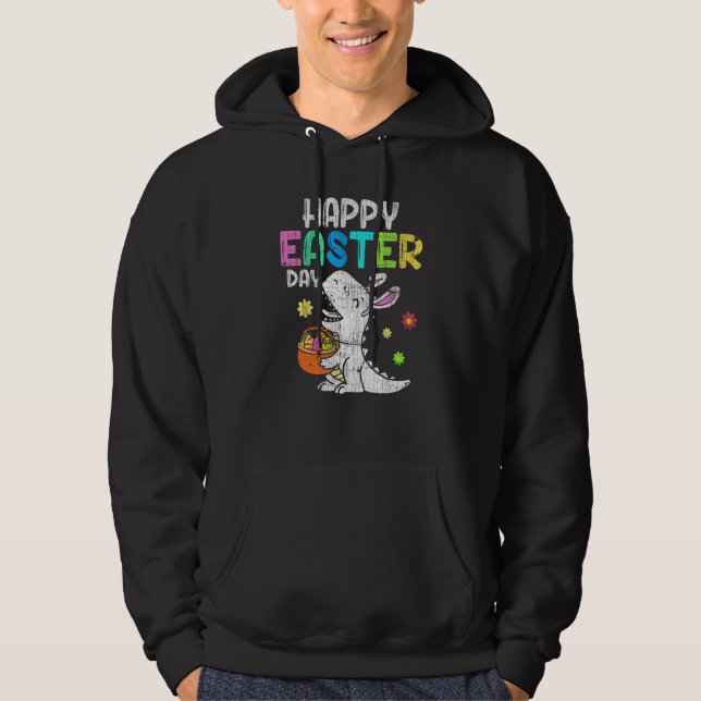 Veste À Capuche Jour de Pâques Joyeux Rex Dinosaur Basket Oeufs (Devant)