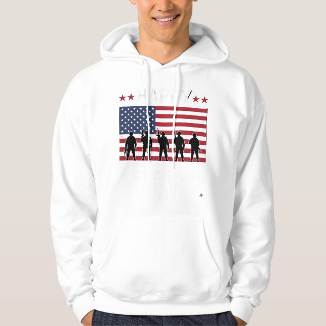 Veste À Capuche Joyeuse fête des vétérans Drapeau Silhouette Vecto (Devant)