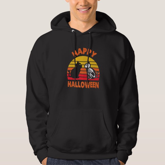 Veste À Capuche Joyeux Halloween Chat Noir Squelette (Devant)