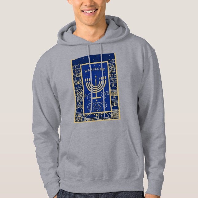 Veste À Capuche Joyeux Hanukkah Menorah dorée Fête juive (Devant)