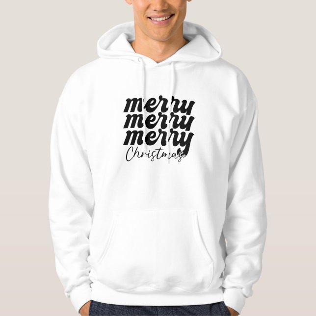 Veste À Capuche joyeux joyeux noël noir et blanc (Devant)