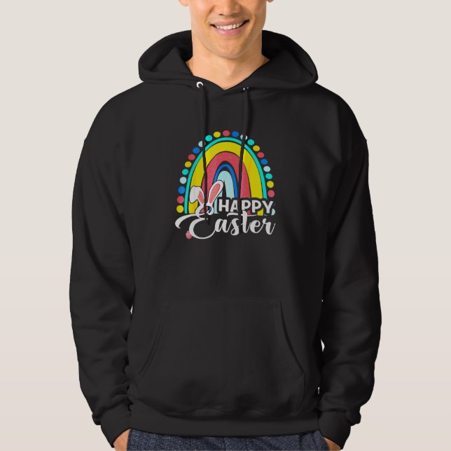 Veste À Capuche Joyeux léopard arc-en-ciel Joyeux Oeufs de Pâques  (Devant)