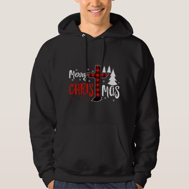 Veste À Capuche Joyeux Noël Chrétiens Buffalo Plaid (Devant)