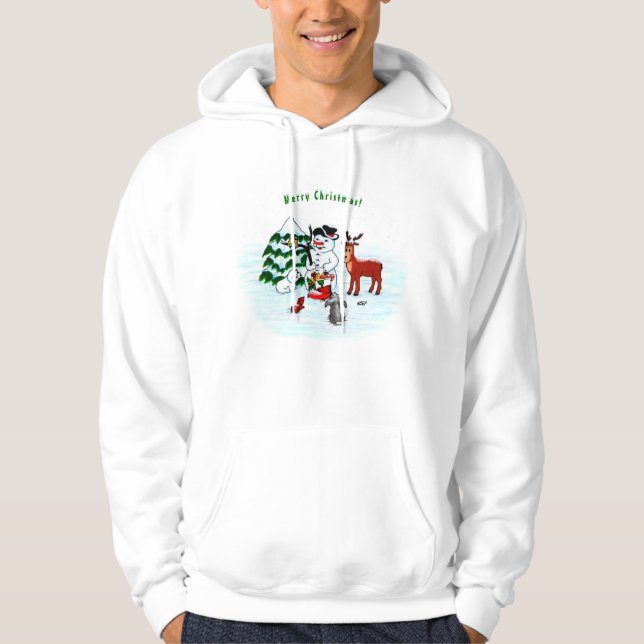 Veste À Capuche Joyeux Noël ! Snowman avec amis (Devant)