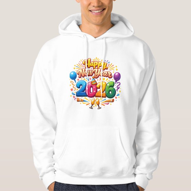 Veste À Capuche Joyeux Nouvel An 2026 Célébration – Feu d'Artifice (Devant)