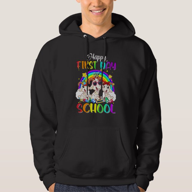 Veste À Capuche Joyeux Premier Jour D'école Chèvre Mignonne Arc-En (Devant)