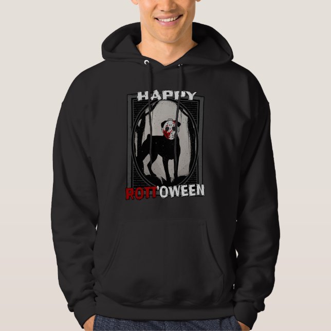 Veste À Capuche Joyeux Rottoween Rottweiler dans le Masque de hock (Devant)