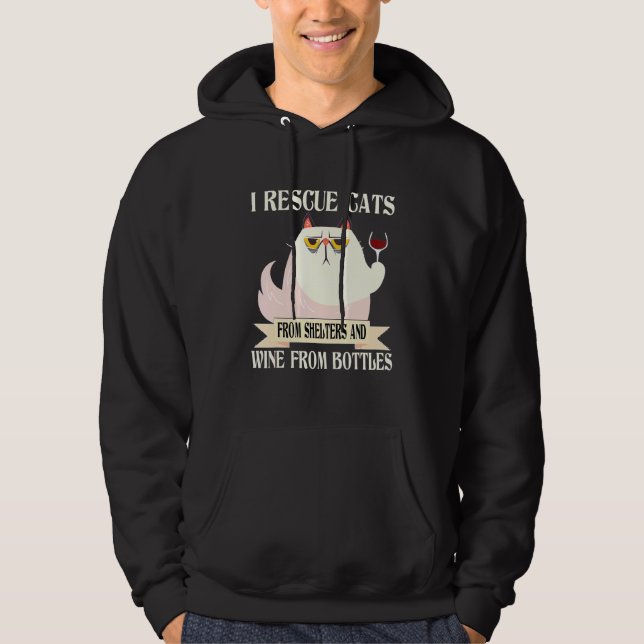 Veste À Capuche J'Secourt Chat Des Abris Et Vin Des Bouteilles K (Devant)