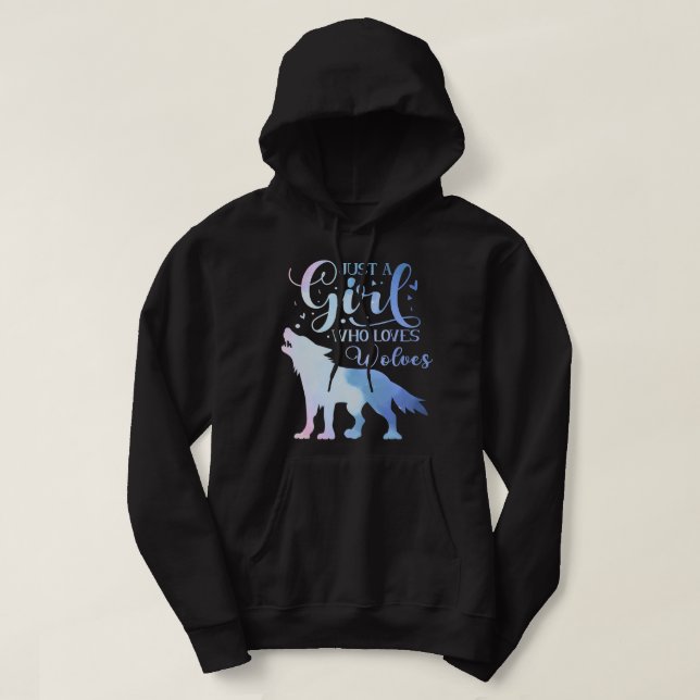 Veste À Capuche Juste une fille qui aime Wolf Wolves Aquarelle mig (Design devant)