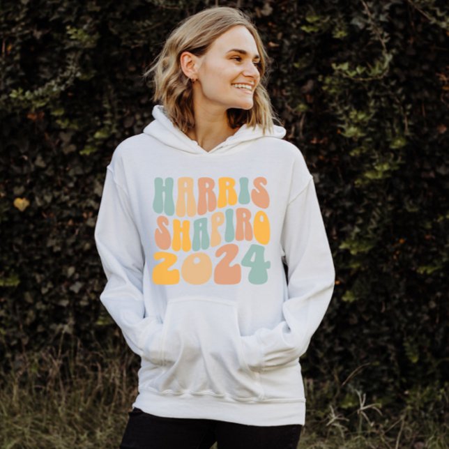 Veste À Capuche Kamala Harris Shapiro Texte Ondulé Rétro Tendance (Harris Shapiro trendy wavy letters hoodie)