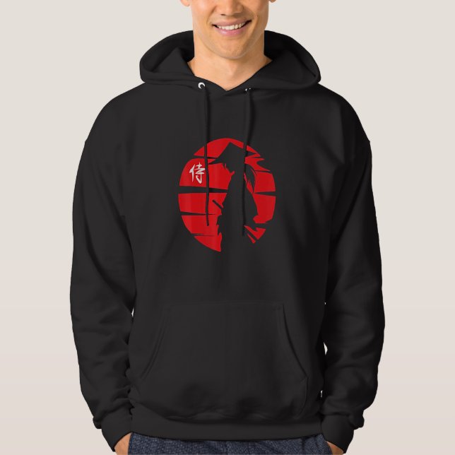 Veste À Capuche Kanji Acier Sur Fille Rouge Silhouette De Samouraï (Devant)