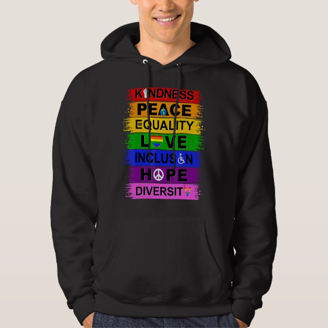 Veste À Capuche Kindness Peace Equality Love Inclusion Hope Divers (Devant)