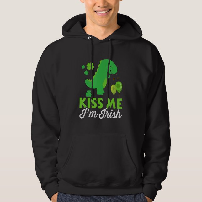 Veste À Capuche Kiss me I'm irish cute dinosaur t-rex St Patricks  (Devant)