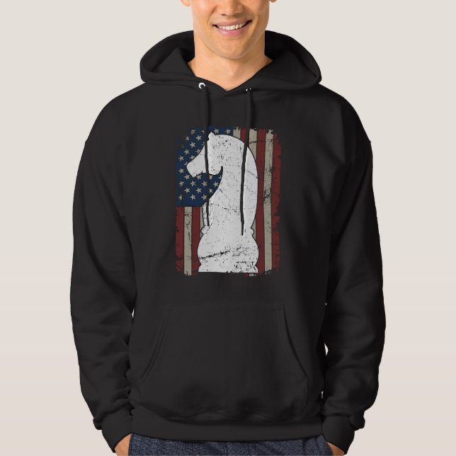 Veste À Capuche Knight Chess Piece USA Flag  Mens Womens Chess Pla (Devant)