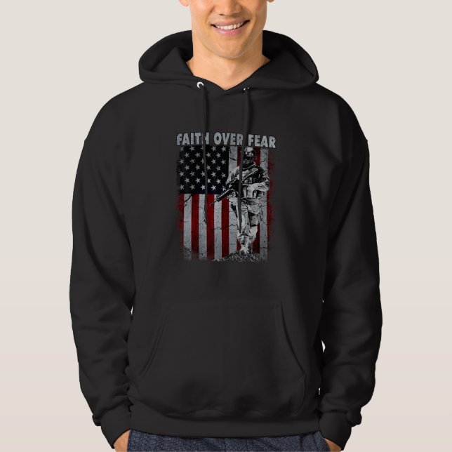 Veste À Capuche La foi au sujet de la peur Soldat du drapeau améri (Devant)