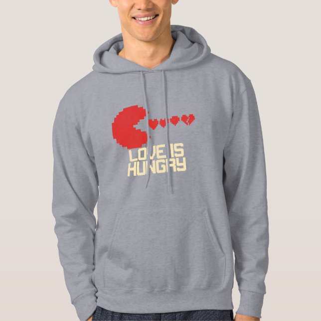 Veste À Capuche L'Amour a Faim – Cœurs Rétro en Pixel (Devant)