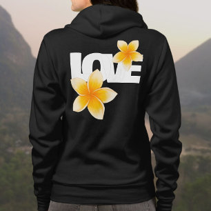 Veste À Capuche Laos Amour Fleur de Frangipanier Blanche sur Fond