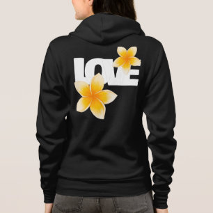 Veste À Capuche Laos Amour Fleur de Frangipanier Blanche sur Fond 