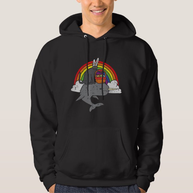 Veste À Capuche Lapin De Chat Noir De Pâques Sur Narwhal Rainbow B (Devant)