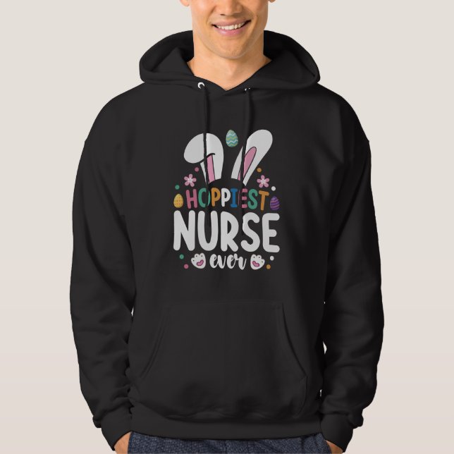 Veste À Capuche Lapin de Pâques oeufs d'infirmière la plus heureus (Devant)
