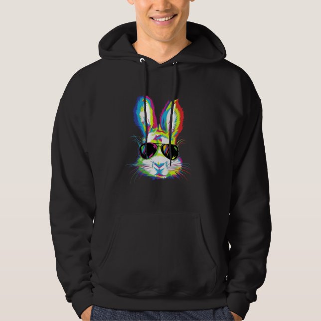 Veste À Capuche Lapin Trippy Vaporwave Pâques Techno Rave Musique  (Devant)
