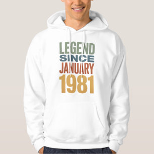 Veste À Capuche Légende depuis janvier 1981 Rétro Anniversaire Cla
