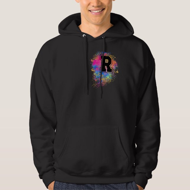 Veste À Capuche Lettre Arc-en-ciel R initial monogramme rose (Devant)