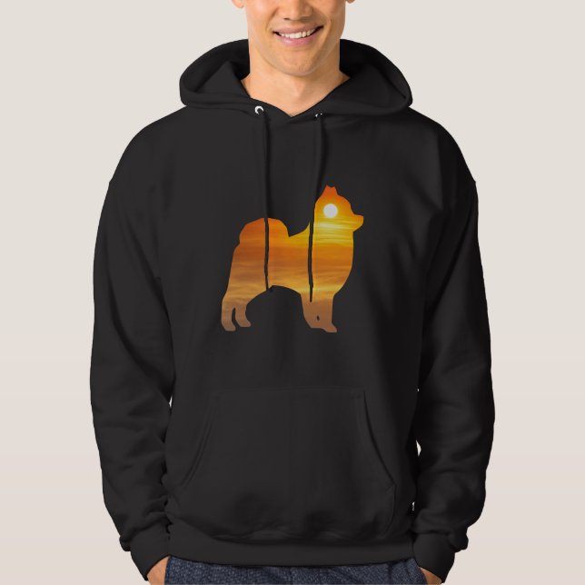 Veste À Capuche Levée de soleil de silhouette de chien de Pomérani (Devant)