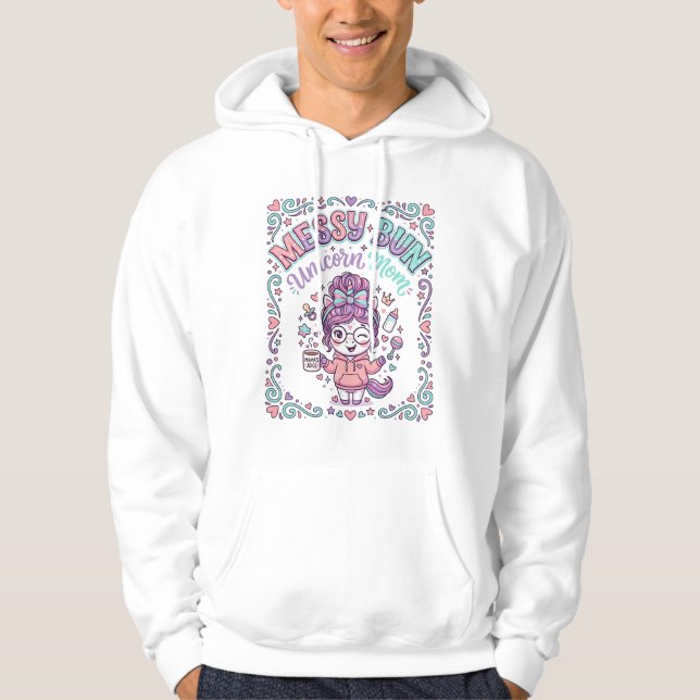 Veste À Capuche Licorne Chignon Messy Maman Licorne Graphique Rétr (Devant)