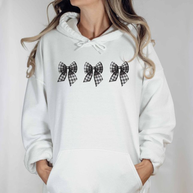 Veste À Capuche Lignes En vichy vérifiées en noir et blanc (Black and White Gingham Bow Hoodie)