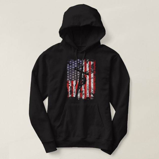 Veste À Capuche Lineman American Flag USA Patriotic Lineman Cadeau (Design devant)