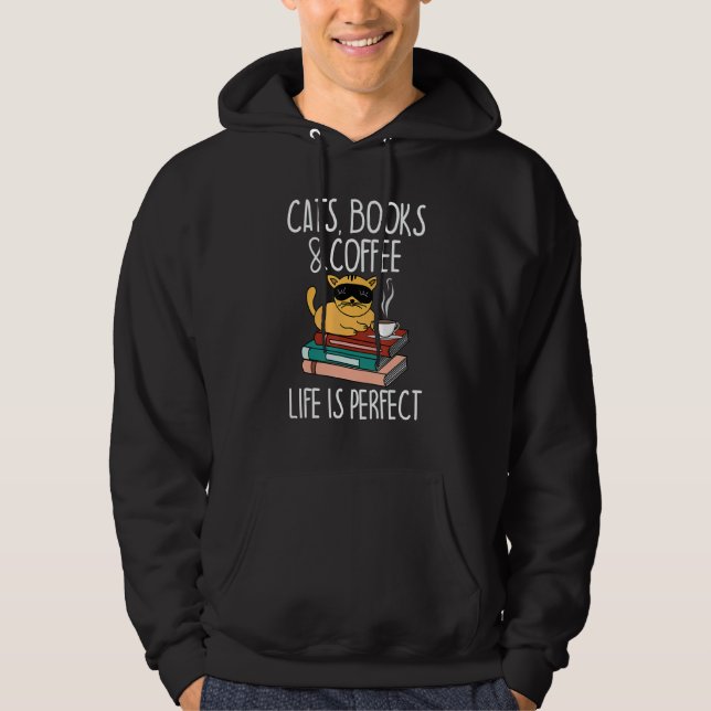 Veste À Capuche Livres Chats Café Comme Est Parfait  Lecture & Ani (Devant)