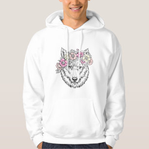 Veste À Capuche Loup floral en ligne artistique – Animal sauvage b