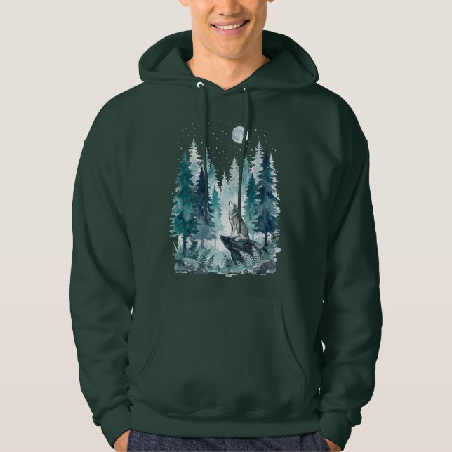 Veste À Capuche Loup hurlant Forêt au clair de lune (Devant)