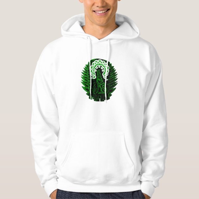 Veste À Capuche Loup/lune celtiques, verte (Devant)