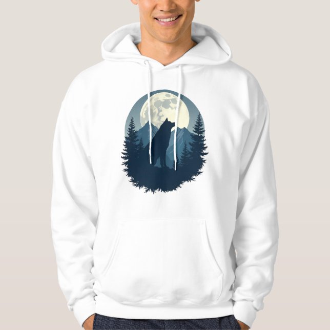 Veste À Capuche Loup solitaire sous la lune – Esthétique nocturne  (Devant)