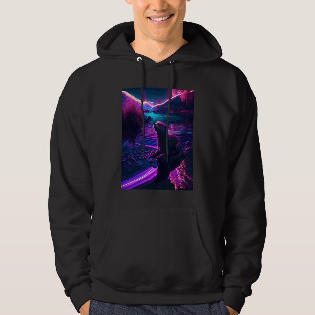 Veste À Capuche Loutre de mer cool synthwave Loutre errante (Devant)