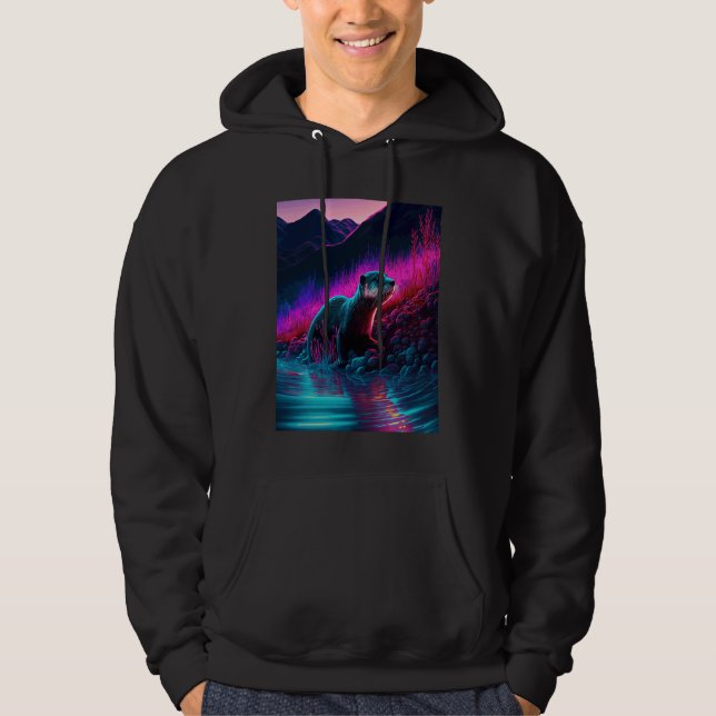 Veste À Capuche Loutre de mer cool synthwave Loutre errante  1 (Devant)