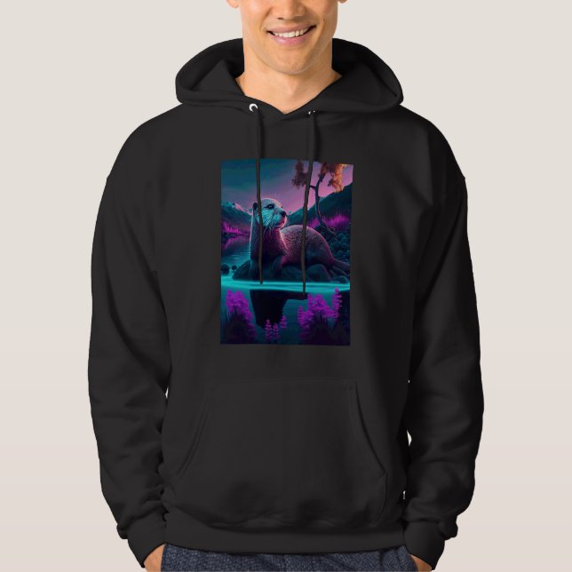 Veste À Capuche Loutre de mer cool synthwave Loutre errante  3 (Devant)