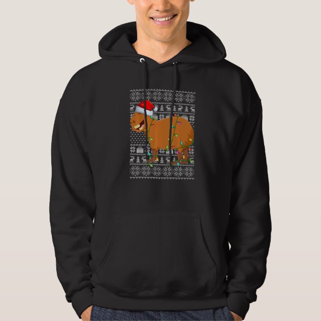 Veste À Capuche Lumières de Noël de style pull moche Santa Capybar (Devant)
