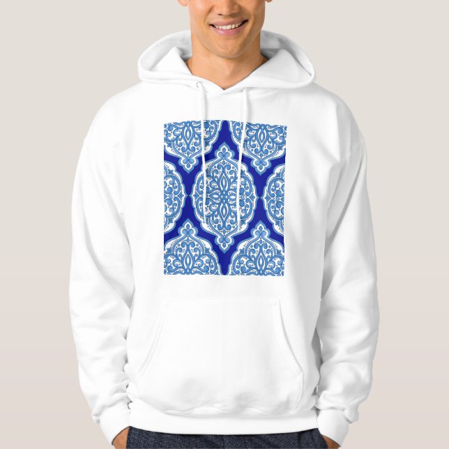 Veste À Capuche Luxe blanc-bleu, ornement turc. (Devant)