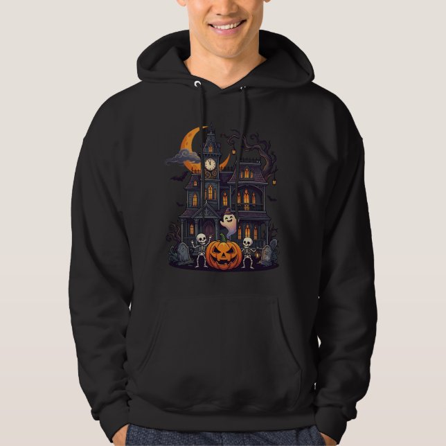 Veste À Capuche Maison Hantée Halloween Squelettes Citrouille Fant (Devant)