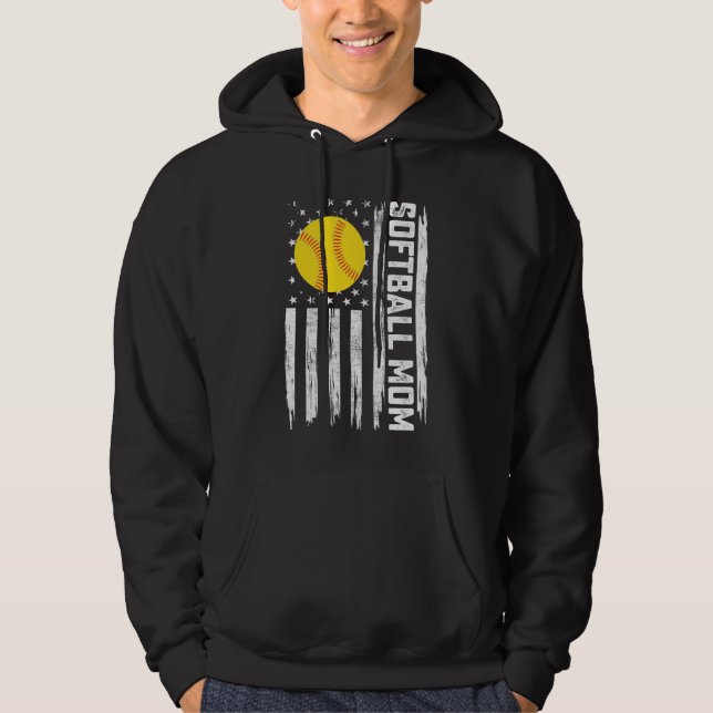Veste À Capuche Maman de softball Drapeau américain américain Vint (Devant)