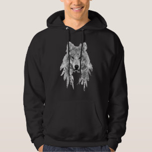 Veste À Capuche Manche de dessin d'encre de tatouage de loup gris